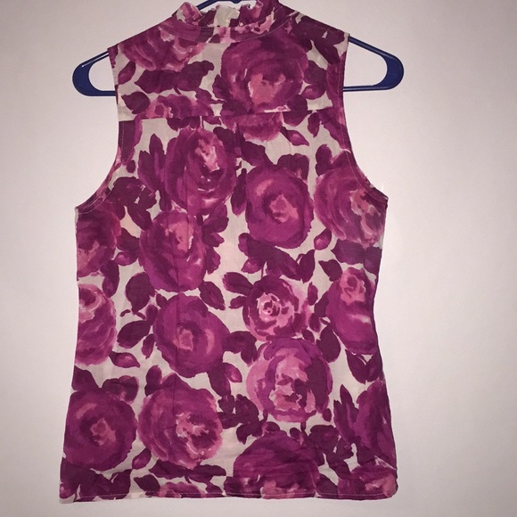 Ann Taylor Loft Petites Size MP Top Fuchsia/White - Picture 3 of 4